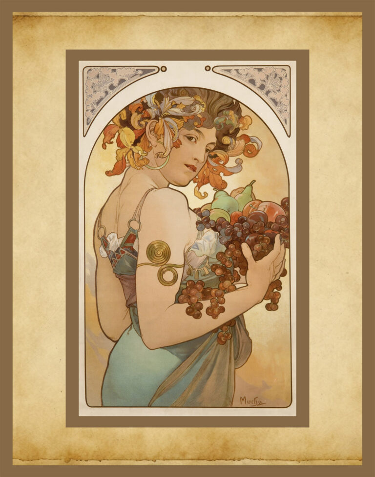 vintage woman holding grapes art deco