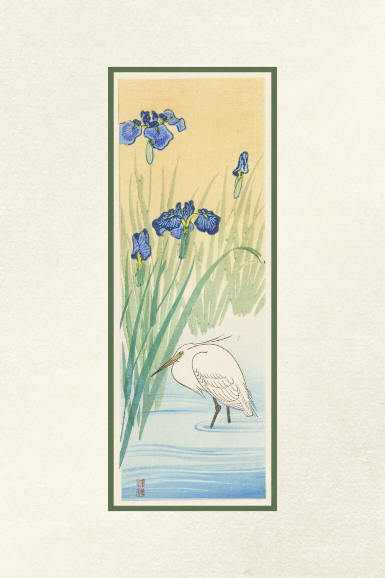 Vintage heron and iris 16 x24